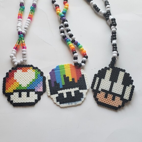 Funky Perler Mushroom Necklace 3 Pack - Picture 1 of 8